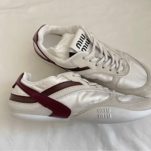 Miu Miu Women's White and Brown Sneakers - Picture 3 of 4